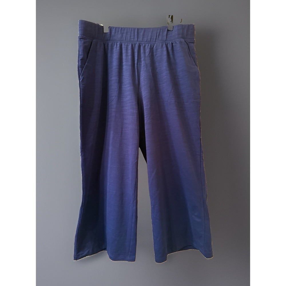 Denim & Co Active Pants Women Medium Blue Wide Leg Crop Elastic Waist Pockets M